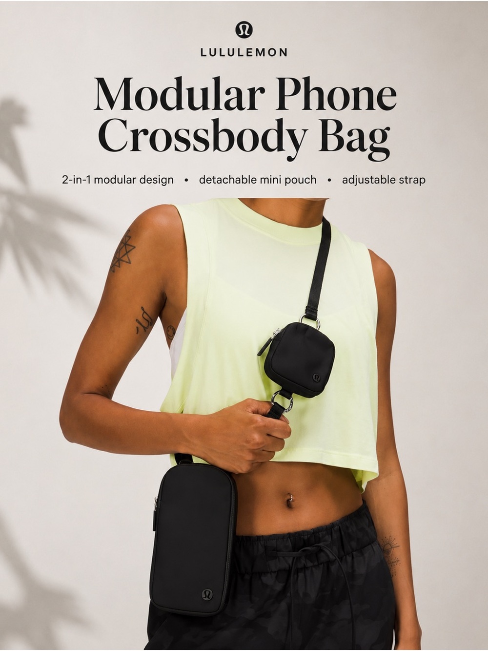 lululemon athletica Modular Phone Crossbody Bag - Black with Lime Accent